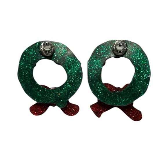 Soft Resin Glittery Christmas Wreath with Bow Pierced Earrings - Picture 3 of 3